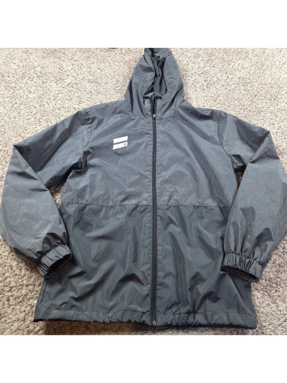 Hurley Windbreaker Jacket Mens Medium Gray Drawstring Logo Accents Full Zip